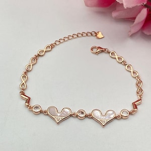 Vergoldetes Sterlingsilber Herz Bettelarmband: Zirkonia Liebe Schmuck