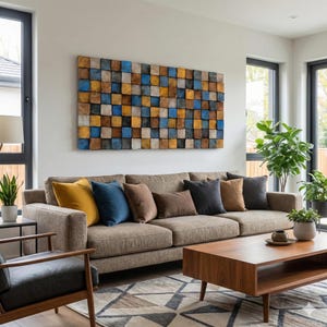 Arte murale in legno – Scultura in mosaico "OD Mustard", pannello acustico