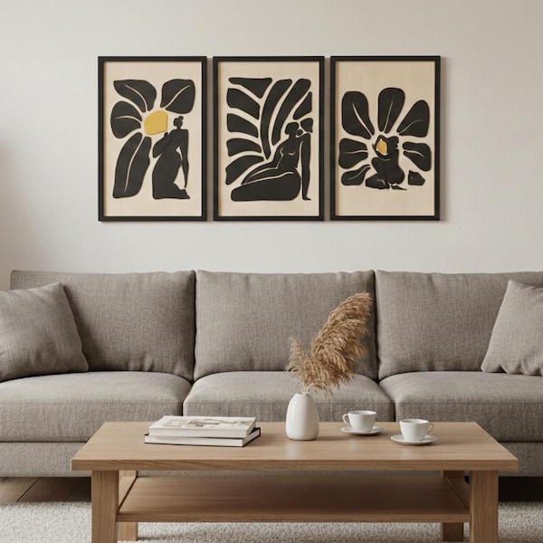 WOMAN FLOWER – 3 Piece Wooden Wall Art Set