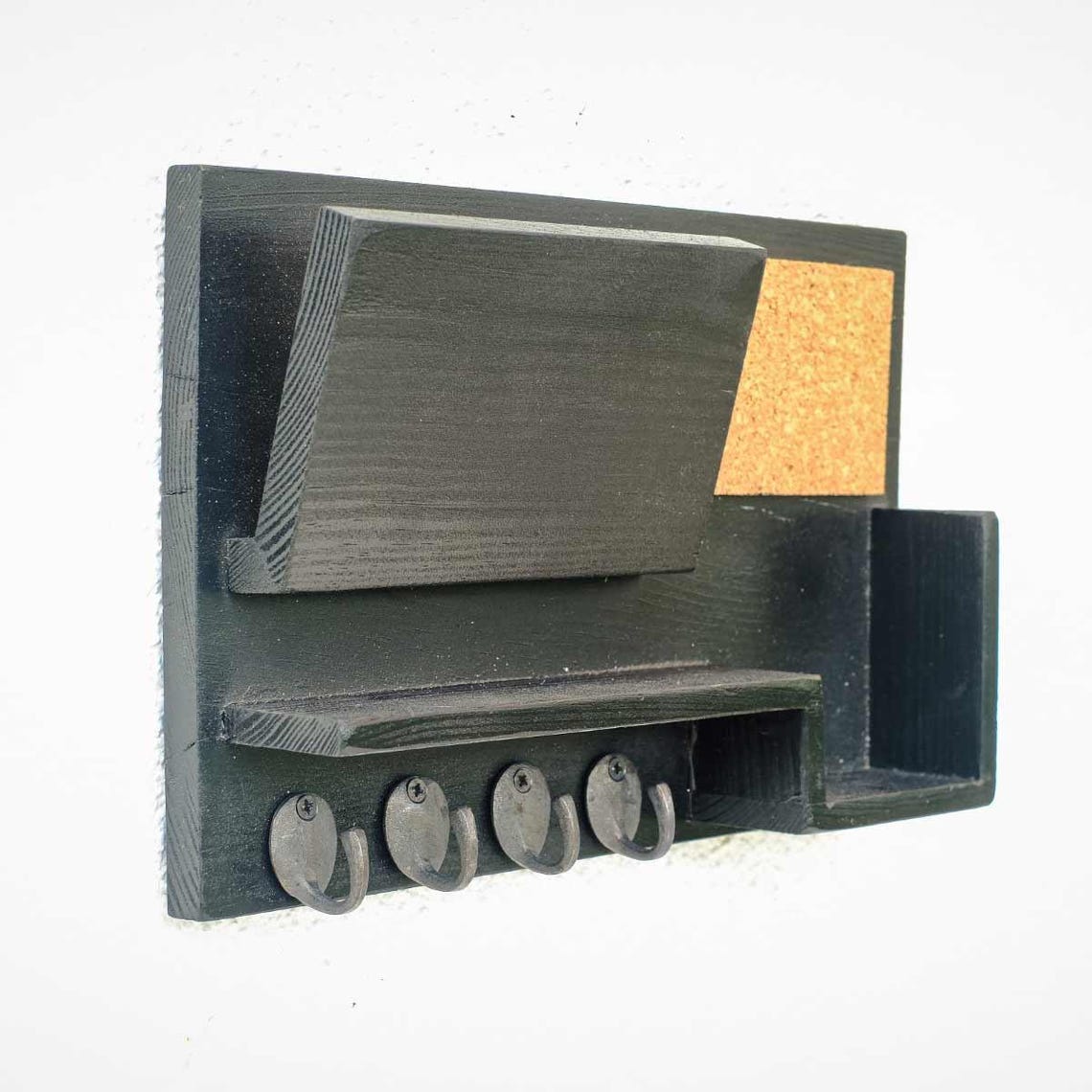 Jasmin Black Key Holder With Cork Board, Modern Mail Organizer, Home ...