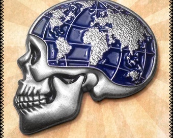 Silver Skull Globe Lapel Pin