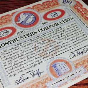 Ghostbusters Corporation Fantasy Stock Certificate