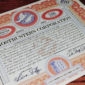 Ghostbusters Corporation Fantasy Stock Certificate