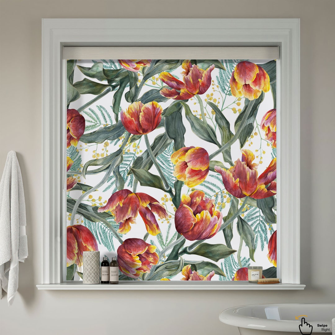 Vibrant Tulip Roller Blinds Red Yellow Floral Window Shades Bright vibrant-tulip-roller-blinds-red-yellow-floral-window-shades-bright