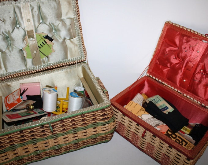 2 old Vintage Sewing Baskets full of Old sewing accessory Etsy