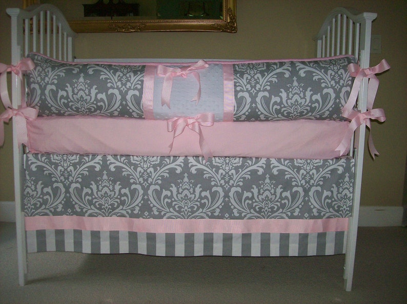 Grey and Pink Baby Bedding Set Etsy