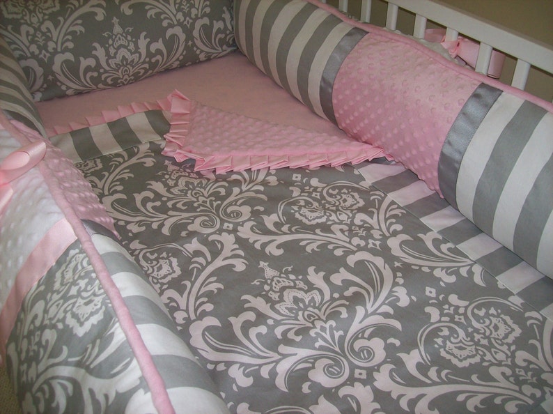 Grey and Pink Baby Bedding Set Etsy