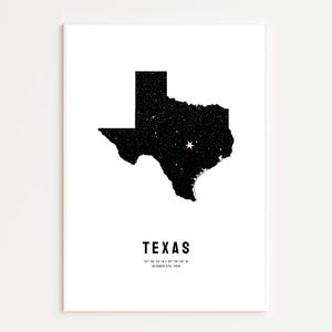 Kaart van Texas op maat met gepersonaliseerde nachthemel, sterrenkaart van je eerste huis, nachthemelkaart van de VS, sterrenkaart van Texas, cadeau voor Texas, poster van Texas
