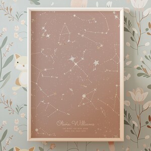 Mapa estelar para el primer cumpleaños del bebé, póster con nombre personalizado, recuerdo bohemio para la guardería de los nuevos padres, arte personalizado del cielo nocturno para recién nacidos, estrellas en la fecha