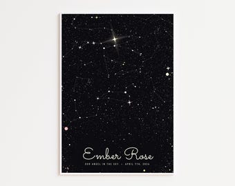Impresión conmemorativa personalizada de mapa estelar por pérdida de bebé, regalo de condolencias personalizado con cielo nocturno, regalo de aborto espontáneo, regalo de duelo, regalo personalizado por pérdida de bebé