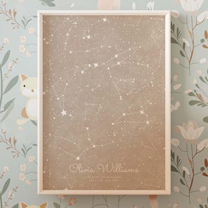 Personalized Baby Girl Star Map Print: Custom Nursery Decor