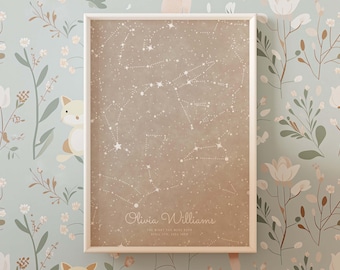 Personalized Baby Girl Star Map Print: Custom Nursery Decor