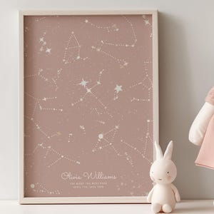 Cadeau carte des étoiles nouveau-né pour les parents, cadeau personnalisé du ciel nocturne de la naissance de bébé, étoiles personnalisées le nom de la date, poster Boho céleste pour chambre d'enfant
