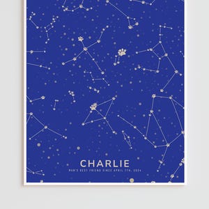 Mapa estelar de cumpleaños personalizado para mascotas, arte con huella de pata de perro y gato, carta de constelaciones para bebés peludos, regalo para dueños de mascotas, póster azul y marrón para amantes de las mascotas