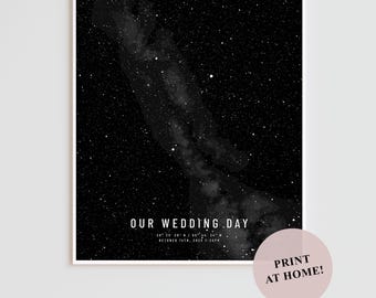 Unique Custom Anniversary Star Map Printable, Personalized Wedding Night Sky Gift for Husband, Minimalist Sky Map, Our Wedding Day Star Map