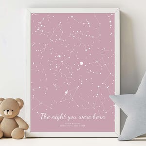 Mapa estelar de cumpleaños para bebé, recuerdo personalizado de estrellas para guardería, arte personalizado del cielo nocturno para recién nacidos, póster con estrellas en la fecha y nombre, decoración de pared espacial para niña