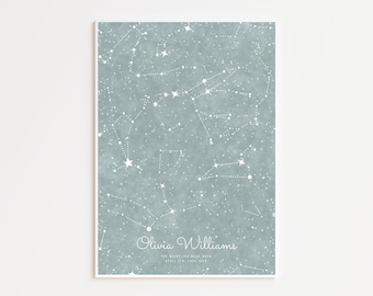 Personalized Nursery Baby Name Star Map Print, Custom 1st Birthday Gift, The Night You Were Born, Newborn Gift, Night Sky Print, Birth Map