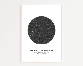 Custom Star Map, Wedding Day Print, 1st Wedding Anniversary Gift, Custom Constellation Poster, Romantic Keepsake, Paper Anniversary Wall Art
