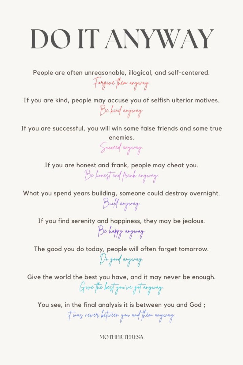 Mother Teresa, Prayer, Inspiration, Motivation, Mindfulness, Quotes - Etsy