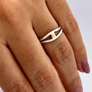 Mixed Metal Ring - 950 Silver and 18K Solid Gold Ring - Two-Tone Precious Metal Ring - Handmade Minimalist Jewelry