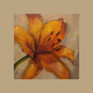 FRAMED ORIGINAL SIGNED Oil Painting, Float Mounted, Orange Lily Still Life, 4x4 Abstract Flowers, Floral Art