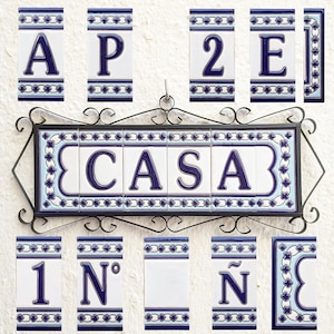 Letras e números em cerâmica 11cm. (4.3") para parede - Vidros manuais em Espanha - Modelos "MALAGA" - Número de letras em cerâmica -