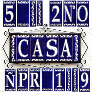 Letras y números de cerámica 11cm. (4.3") para la pared - Esmaltados a mano en España - Modelos "AZUL COBALTO" - Ceramic letters number -