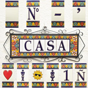 Letras e números em cerâmica 11cm. (4.3") para parede - Vidros manuais em Espanha - Modelos "SEVILLA" - Número de letras em cerâmica -