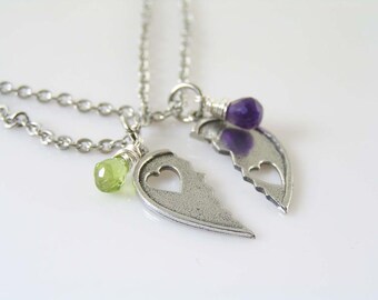 Friendship Necklaces with Gemstones Partner Necklace Teddybear Necklaces Matching Necklaces Jewelry for Friends N1587 Friendship Gift