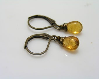 Golden Tourmaline Earrings, Rare Gemstone, Single Drop, Lever back, Tourmaline Jewelry, Unique Earrings Handmade, E1971