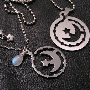 Matching Couple Necklaces with Crescent Moon, Boyfriend Girlfriend Jewelry, Pendants fit together, Couple Gifts, N1484 image 1