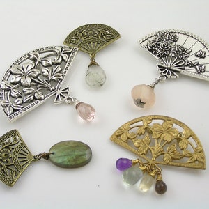 Large Pink Quartz Brooch, Gemstone Pin, Gem Jewelry, Silver Fan Brooch, Gift Idea, Mystic Quartz, P265 image 6