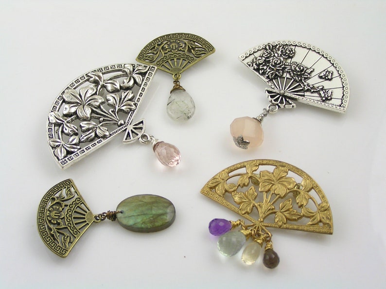 Large Pink Quartz Brooch, Gemstone Pin, Gem Jewelry, Silver Fan Brooch, Gift Idea, Mystic Quartz, P265 image 6