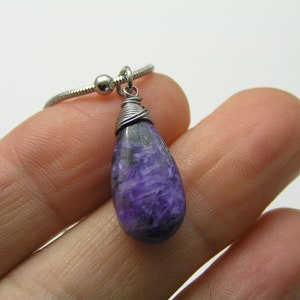 Charoite Necklace, Purple Gemstone Jewelry, Purple and Silver Necklace, N2266 image 2