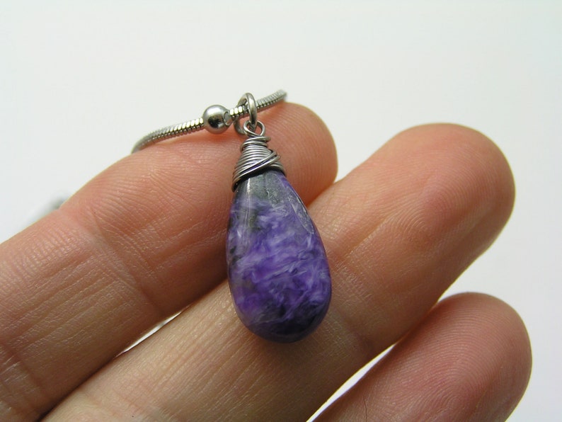 Charoite Necklace, Purple Gemstone Jewelry, Purple and Silver Necklace, N2266 image 2