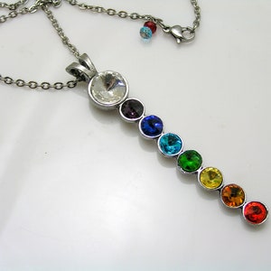 Chakra Necklace, Long Chakra Crystal Pendant, Stainless Steel Chain, Inspirational Jewelry, N1252 image 1