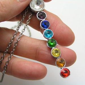 Chakra Necklace, Long Chakra Crystal Pendant, Stainless Steel Chain, Inspirational Jewelry, N1252 image 3