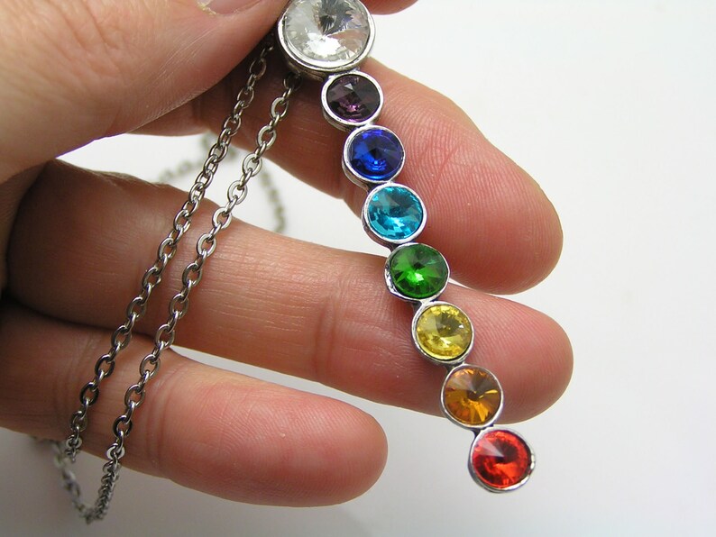 Chakra Necklace, Long Chakra Crystal Pendant, Stainless Steel Chain, Inspirational Jewelry, N1252 image 3