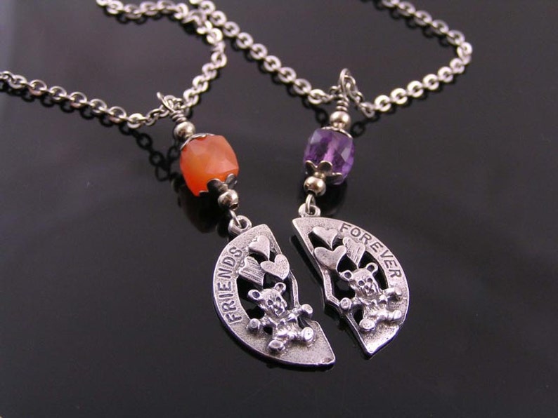 Friendship Necklaces with Gemstones Partner Necklace Teddybear Necklaces Matching Necklaces Jewelry for Friends N1587 Friendship Gift