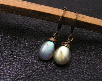 Labradorite Earrings, Solitaire, Hoop Fittings, Earrings Handmade, High Quality Gemstone Jewelry, E2061