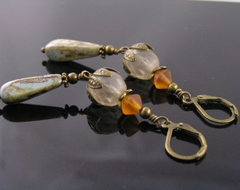 Dangling Old Style Czech Bead Earrings, Vintage Style, Boho, Bohemian Jewelry, WEDUNIT JEWELS, Earrings Handmade, E1857