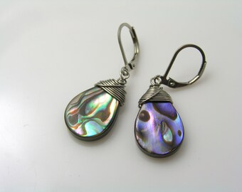 Abalone Earrings, Natural Paua Shell, Shell Jewelry, Organic Gemstones, Colorful, Ocean Lover, E2381