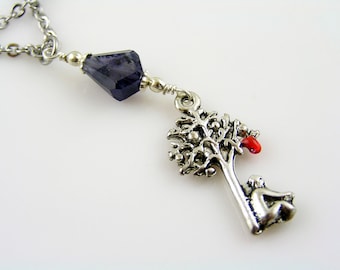 Isaac Newton under the Apple Tree, Gravity Necklace with Iolite, N2251