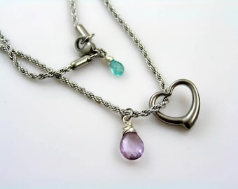 Heart Necklace, Heart and Amethyst Necklace, Gift for Her, Birthstone Necklace with Heart Charm, Valentines Day Gift,N1211