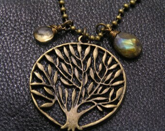 Tree of Life Necklace, Labradorite and Citrine, Tree Jewelry, Inspirational, Mood Boosting, N1181