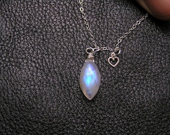 Rainbow Moonstone Necklace, Sterling Silver, Heart Jewelry, Gift for Wife or Girlfriend, N1641