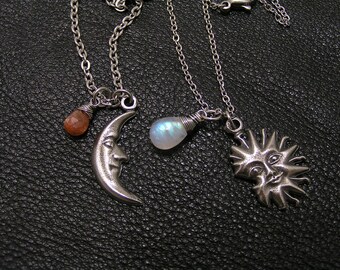 Matching Couple Necklaces, Couple Gifts, Sun and Moon Necklace Set, Sunstone and Moonstone, Boyfriend Girlfriend, N1515