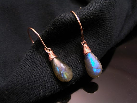 Rose Gold Earrings with Labradorite, Handmade, E2112