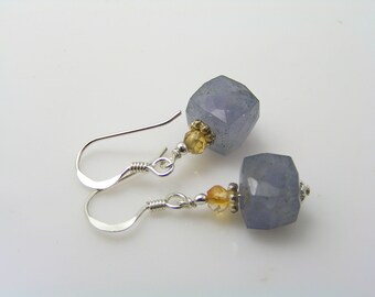 Iolite Earrings, Sterling Silver with Iolite and Citrine, Gemstone Jewelry, Earrings Handmade, Gift for Her, 1277