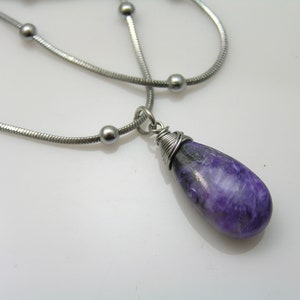 Charoite Necklace, Purple Gemstone Jewelry, Purple and Silver Necklace, N2266 image 1
